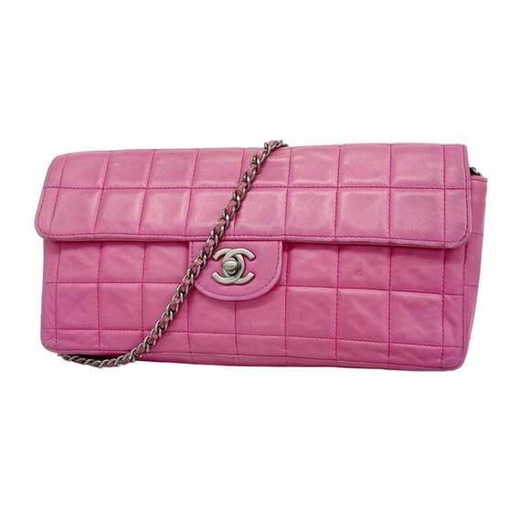 Chanel Chocobar Shoulder Bag with Chain Bag, Lambskin, Pink, Women's, P1985968 - Picture 1 of 13